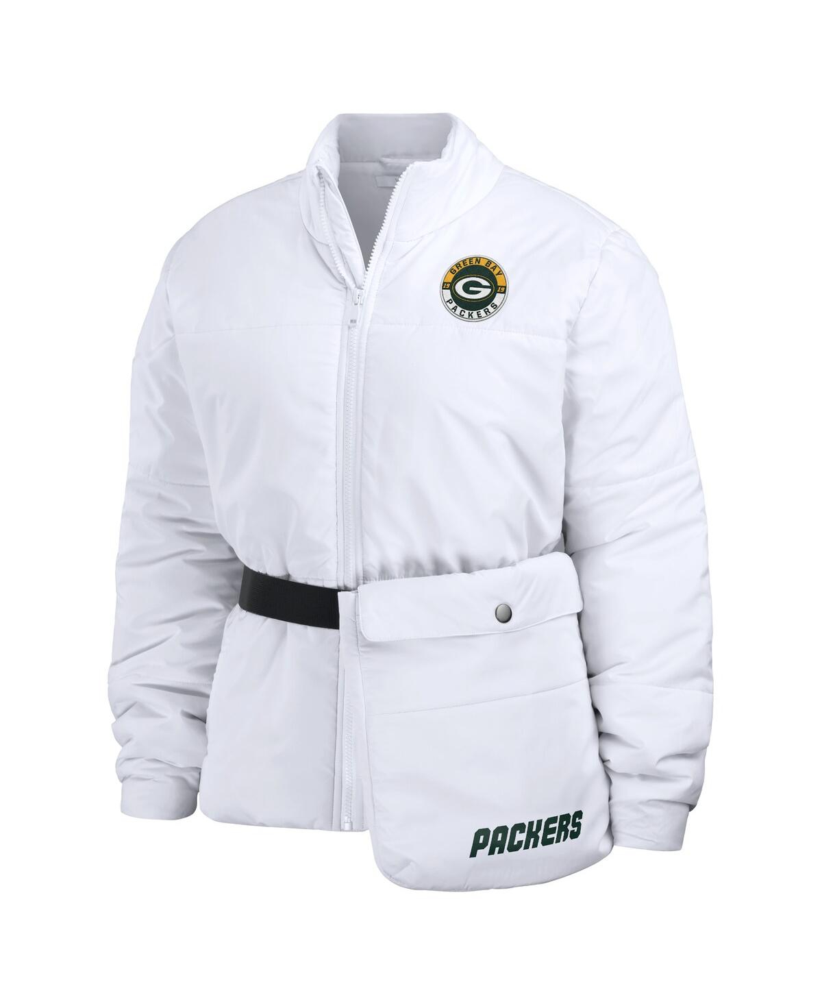Shop Wear By Erin Andrews Women's  White Green Bay Packers Packaway Full-zip Puffer Jacket