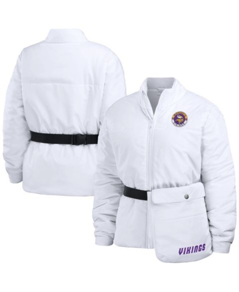Женские куртки WEAR by Erin Andrews Women's White Minnesota Vikings Packaway Full-Zip Puffer Jacket