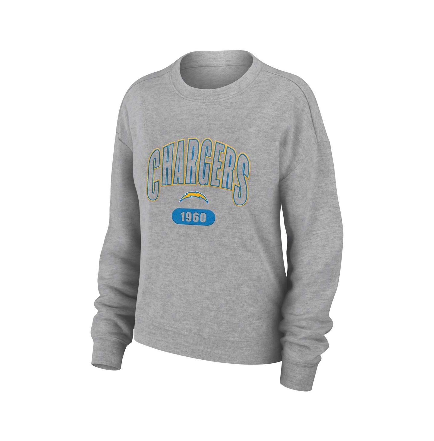 Женские пижамы WEAR by Erin Andrews Women's Heather Gray Los Angeles Chargers Knit Long Sleeve Tri-Blend T-shirt and Pants Sleep Set — фото 2