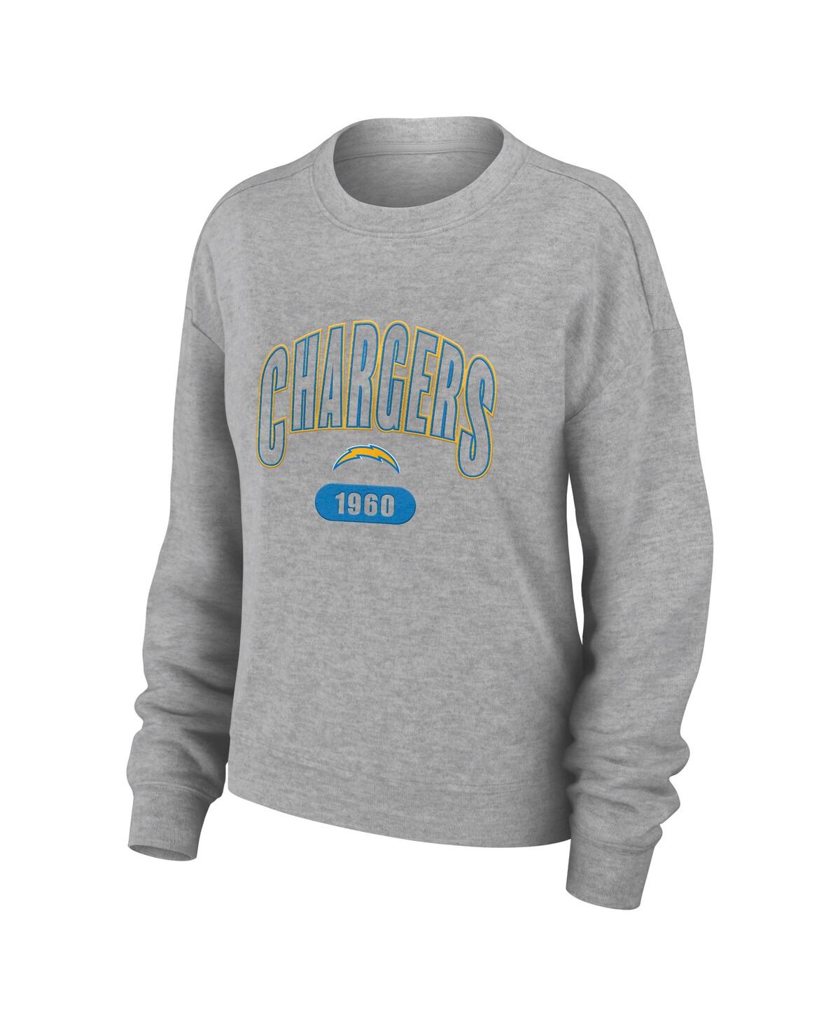 Shop Wear By Erin Andrews Women's  Heather Gray Los Angeles Chargers Knit Long Sleeve Tri-blend T-shirt An