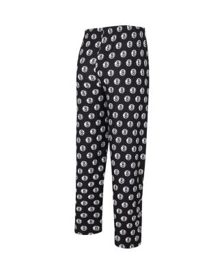 Men's Black Brooklyn Nets Allover Logo Print Gauge Sleep Pants