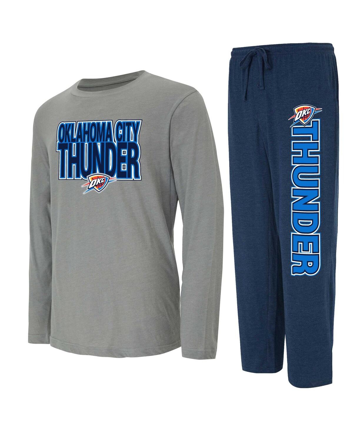 Shop Concepts Sport Men's  Navy, Gray Distressed Oklahoma City Thunder Meter Long Sleeve T-shirt And Pants In Navy,gray