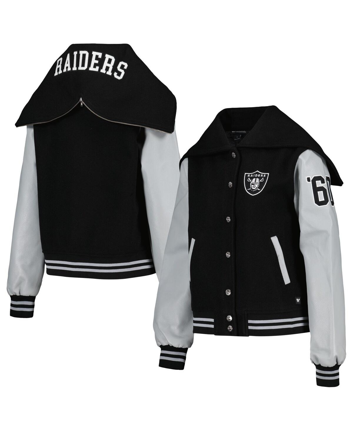 Women's The Wild Collective Black Las Vegas Raiders Sailor Full-Snap Hooded Varsity Jacket - Black