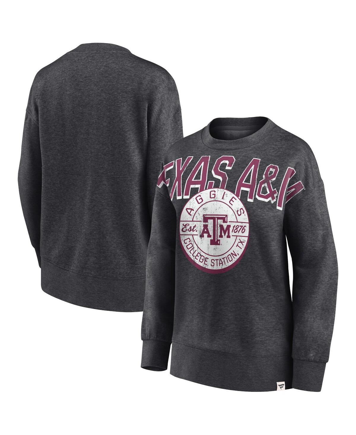 Women's Fanatics Heathered Charcoal Distressed Texas A&M Aggies Jump Distribution Pullover Sweatshirt - Heathered Charcoal