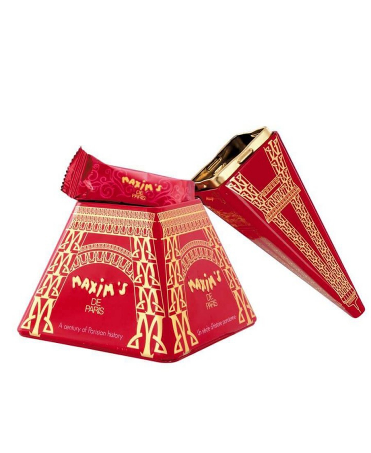Maxim's De Paris Eiffel Tower Tin Box Filled With Milk Chocolate Covered Crispy Crepes, 14 Pieces In No Color