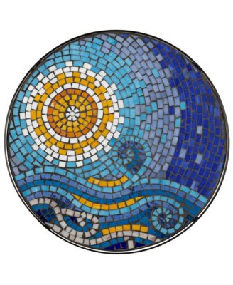 Modern Black Round Outdoor Accent Side Tables 14" Wide Set of 2 Blue Mosaic Tabletop for Front Porch Patio Home House