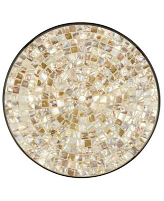 Modern Black Round Outdoor Accent Side Tables 14" Wide Set of 2 Natural Mosaic Tabletop for Front Porch Patio Home House