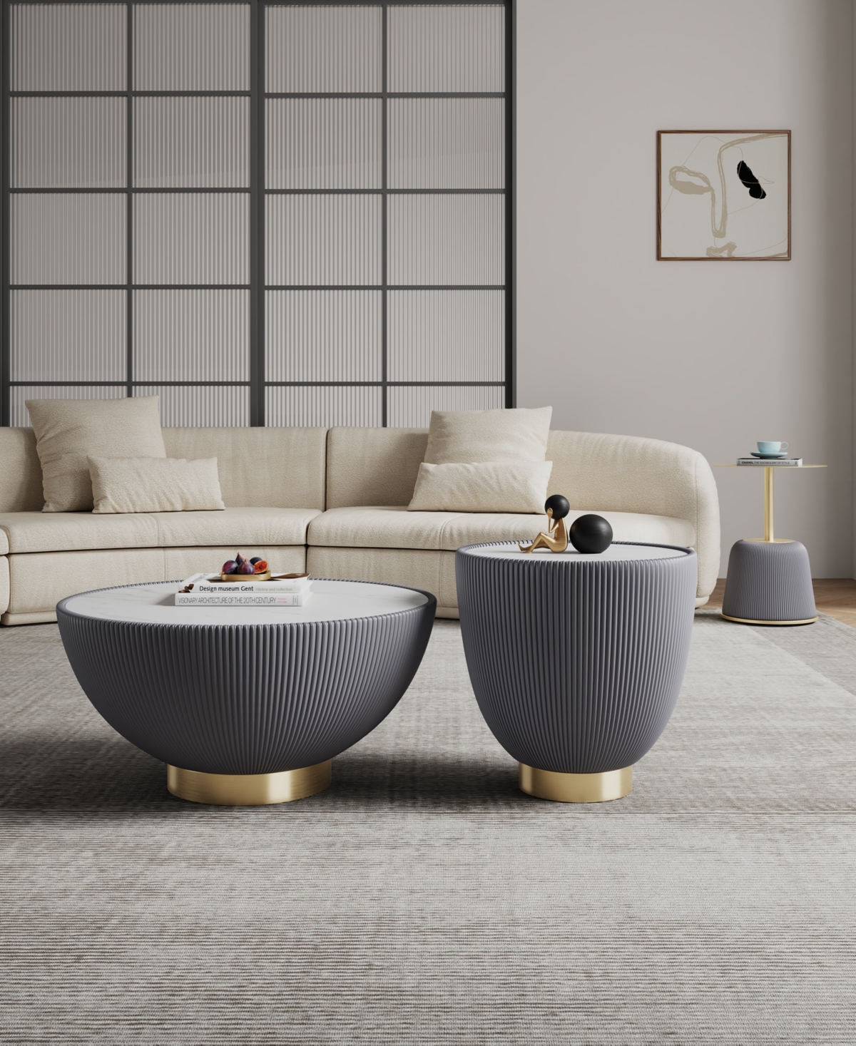 Manhattan Comfort Anderson 3-Piece Leatherette Upholstered Coffee Table and End Table Set