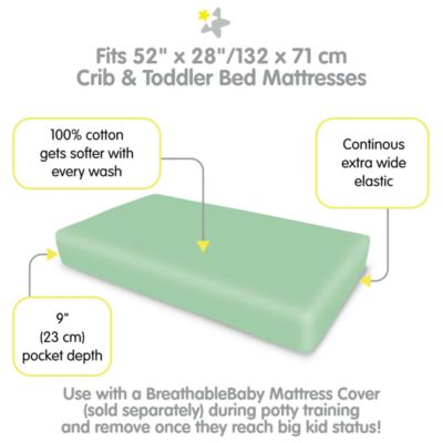 Cotton Percale Fitted Sheet, For 52" x 28" Crib & Toddler Bed Mattress (2-Pack)