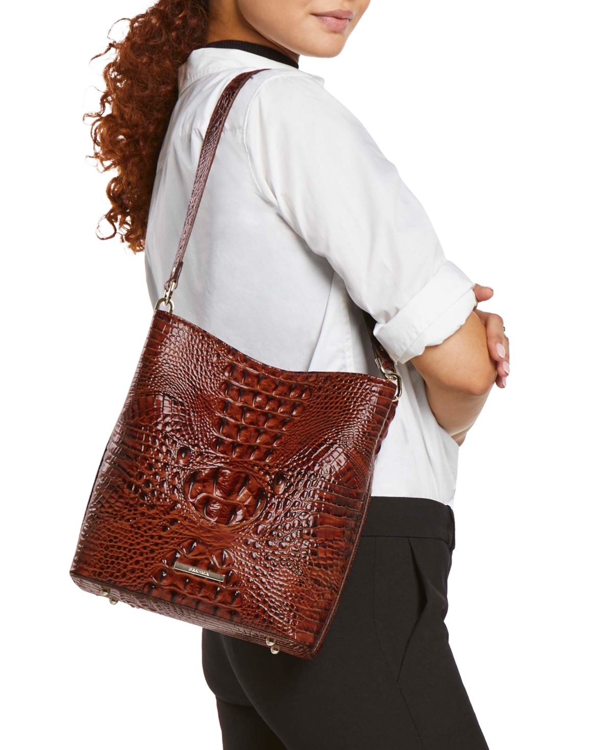 Shop Brahmin Celina Leather Bucket Bag In Pecan