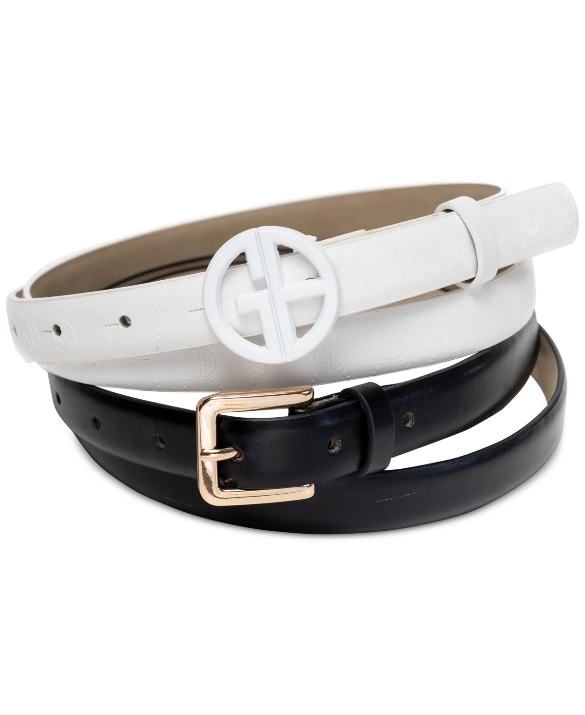 Giani Bernini Women's 2-pc. Monochromatic Faux-leather Belt Set In White Black