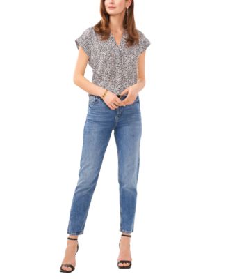 売れ筋商品|||ヴィンスカムート カットソー トップス レディース Women's Printed Split Neck Short-Sleeve Blouse Natural Sand Vince Camuto Women's Printed Split Neck Short-Sleeve Blouse