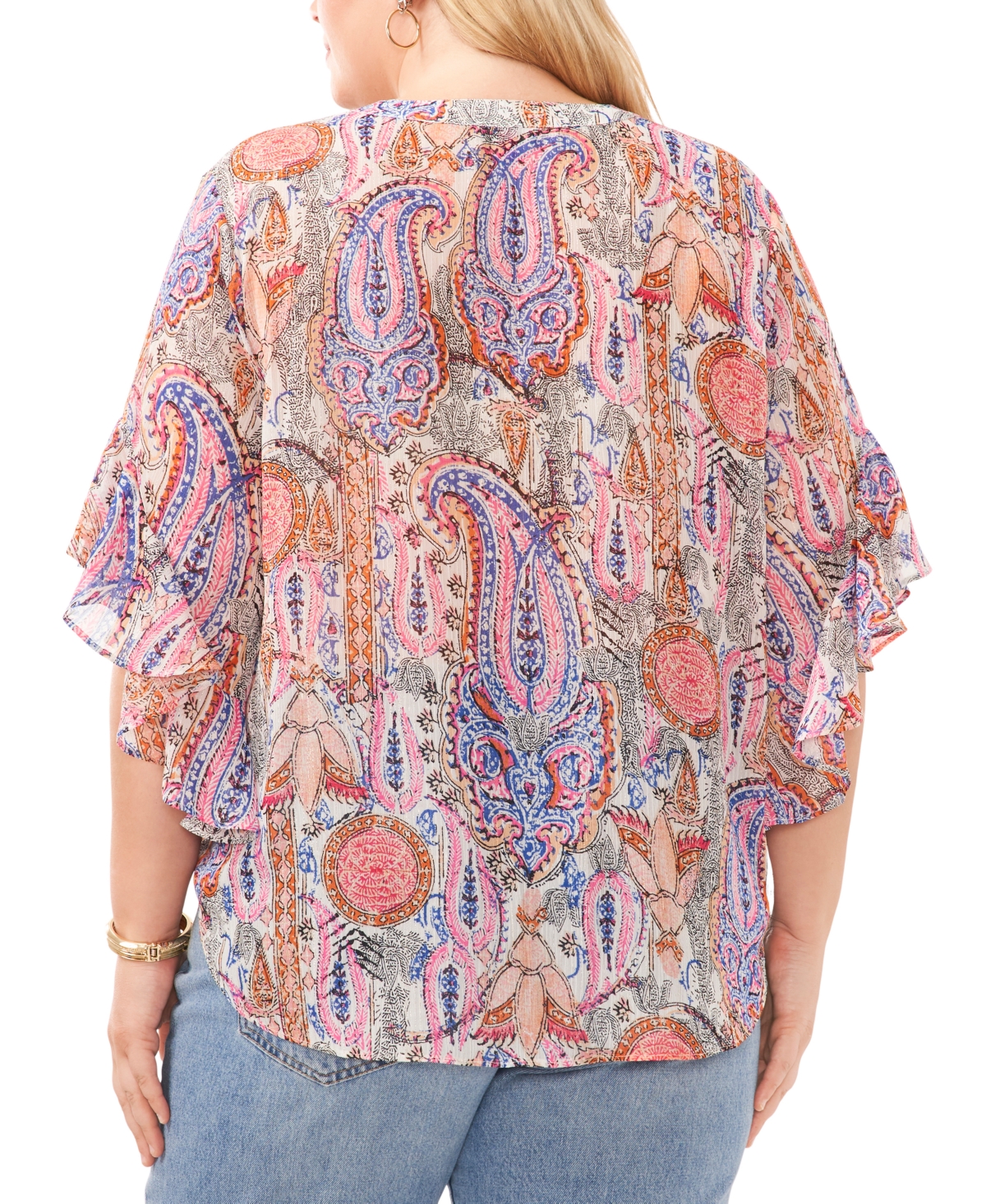 Shop Vince Camuto Plus Size Paisley Print Flutter Sleeve Pleated Top In Pink Sacramento