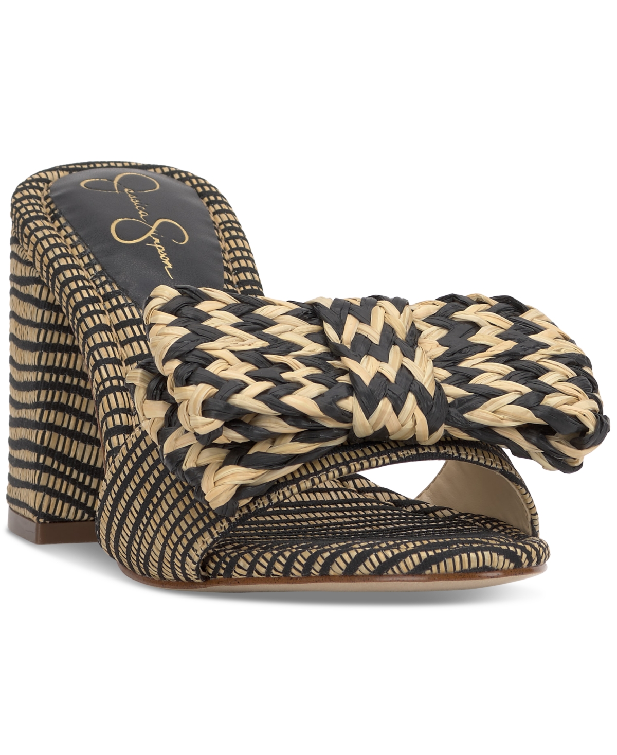 Romilda Bow-Detail Espadrille High Heel Sandals - Natural Black Zebra Raffia Woven Bow