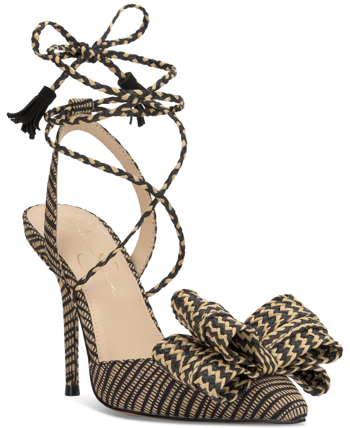 Jessica Simpson Hirlia Pointed Toe Ankle Tie Pump In Natural Black Zebra