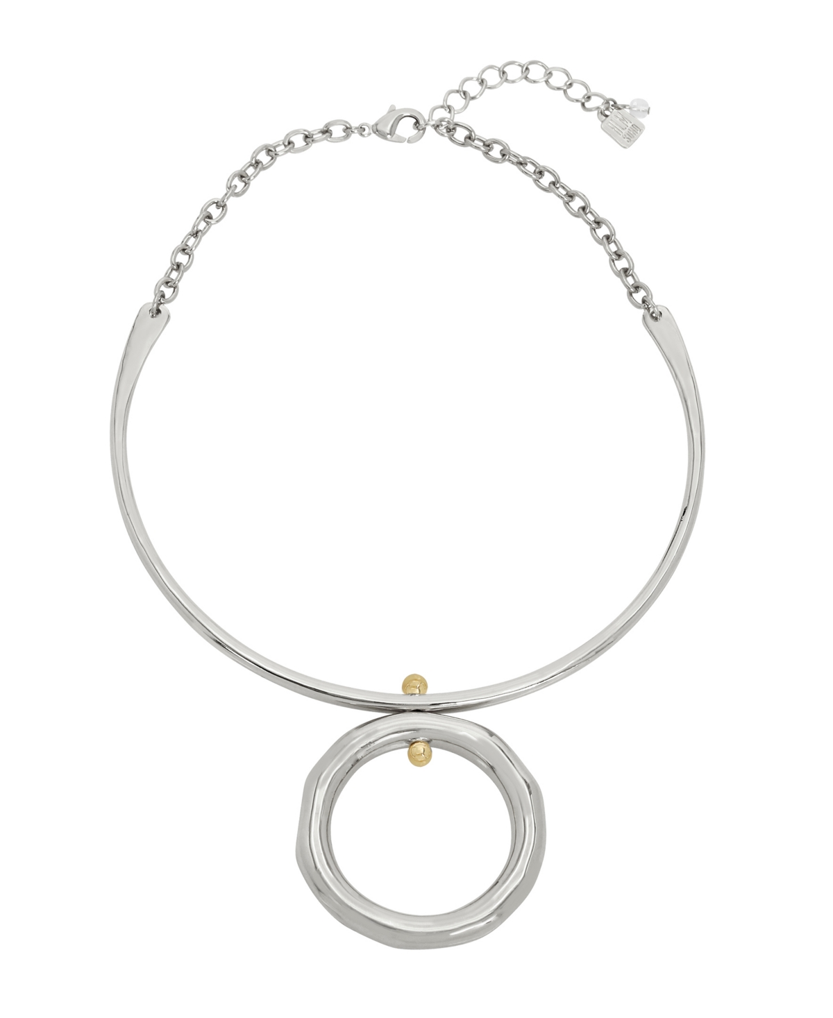 Two-Tone Open Circle Pendant Wire Necklace - Silver, Two-Tone