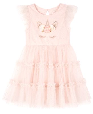 Pink Violet Toddler Girls Lurex Embroidered Unicorn 3 Tier Glitter Mesh Dress Macy s