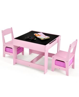 Kids Table Chairs Set With Storage Boxes Blackboard Whiteboard Drawing