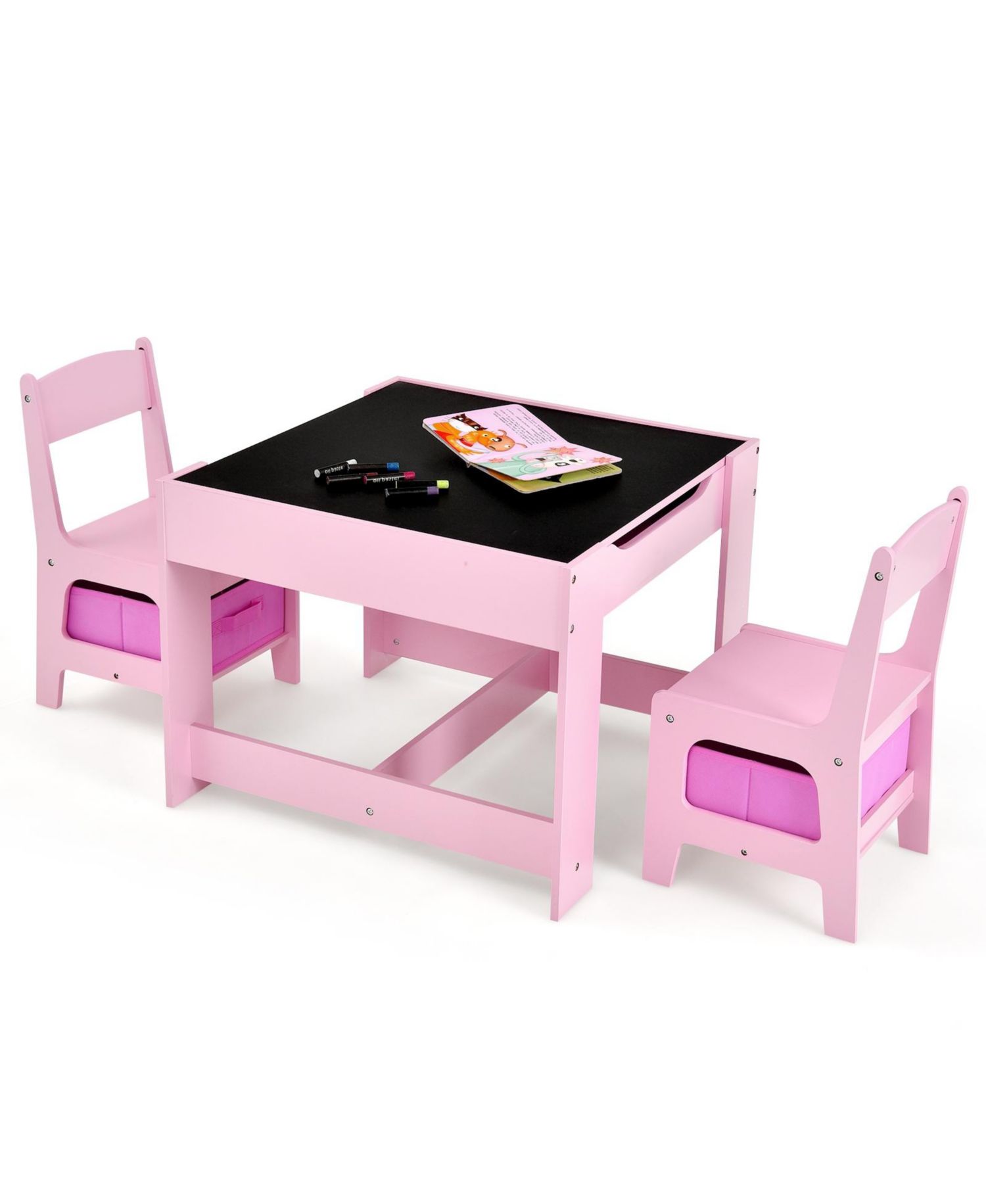 Kids Table Chairs Set With Storage Boxes Blackboard Whiteboard Drawing
