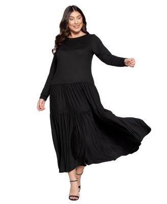 L I V D Plus Size Tiered Maxi Dress with Long Sleeves Macy s