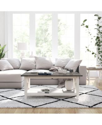 Matty Rustic Coffee Table With Lower Shelf, Farmhouse Style Solid Wood Accent Table