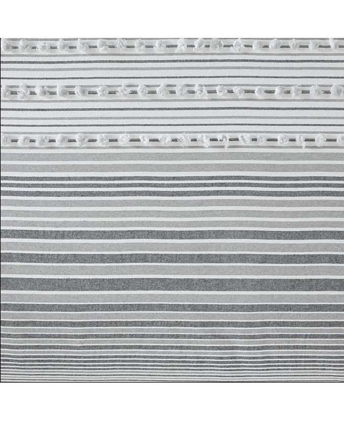 Home Outfitters Grey 100 Cotton Yarn Dye Shower Curtain with Pompoms