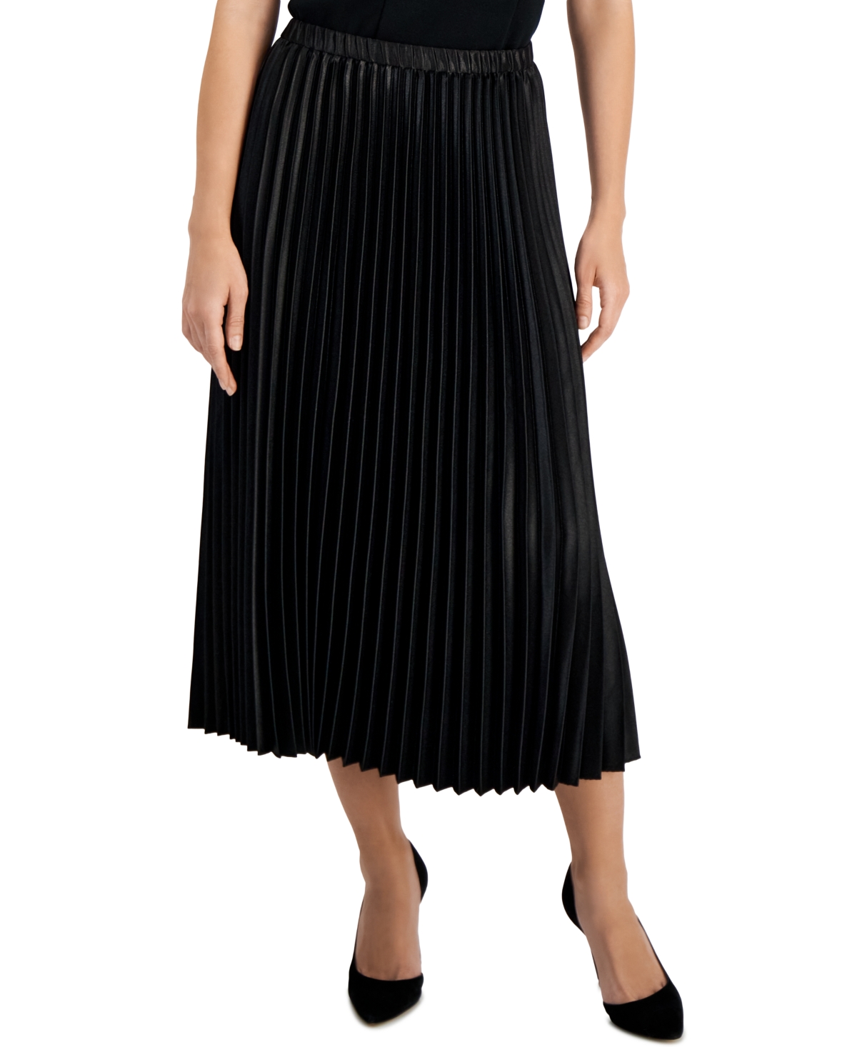 Shop Anne Klein Women's Pleated Pull-on Midi Skirt In Anne Black