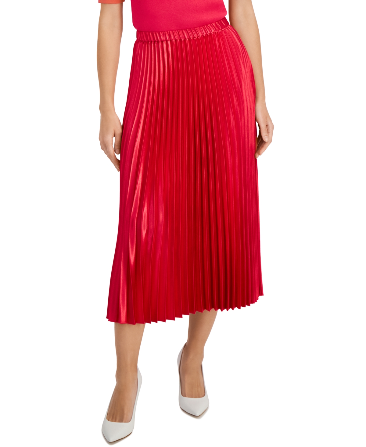 Shop Anne Klein Women's Pleated Pull-on Midi Skirt In Rich Camellia