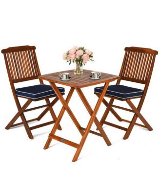 3 Pcs Patio Bistro Set Wood Folding Table Set Garden Yard