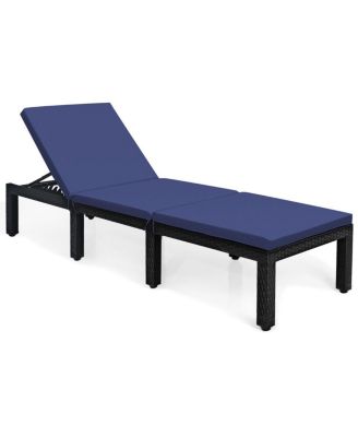 Patio Rattan Height Adjustable Lounge Chair with 2 Set of Cushion Cover