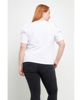 Women's Plus size Short Puff Sleeve Knit Top