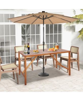 67 Inch Patio Rectangle Acacia Wood Dining Table with Umbrella Hole