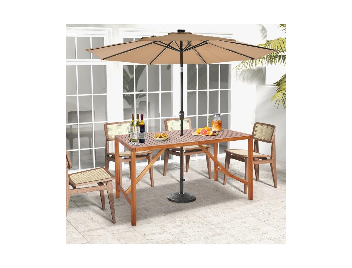 Patio Rectangle Acacia Wood Dining Table with Umbrella Hole