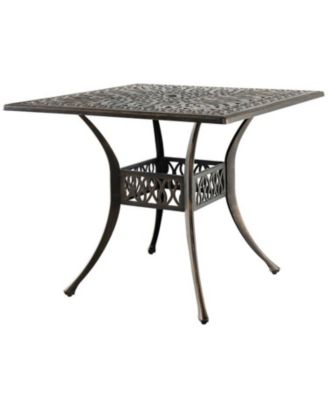 35.4 Inch Aluminum Patio Square Dining Table with Umbrella Hole-Bronze