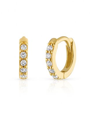 Pave Huggie Hoops in 14k Gold over Sterling Silver or Sterling Silver, 9mm