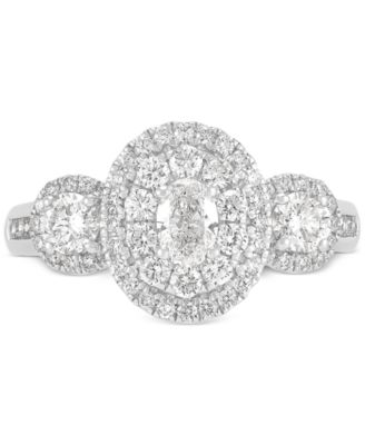 Diamond Three Stone Double Halo Ring (1-1/2 ct. t.w.) in 14k White Gold