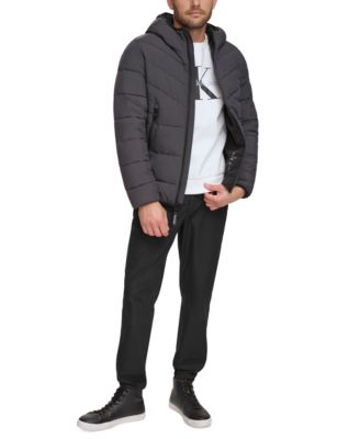 Men's Chevron Stretch Jacket With Sherpa Lined Hood