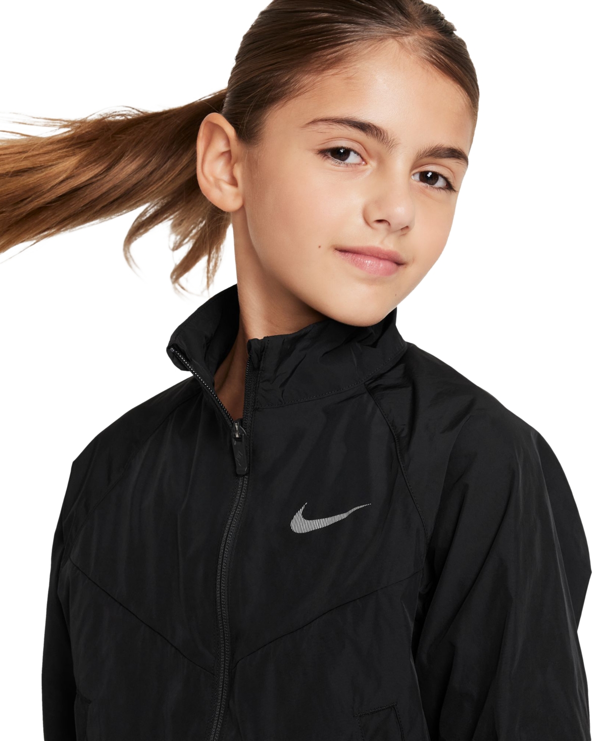 Shop Nike Big Girls Sportswear Windrunner Loose-fit Full-zip Jacket In Black,blac