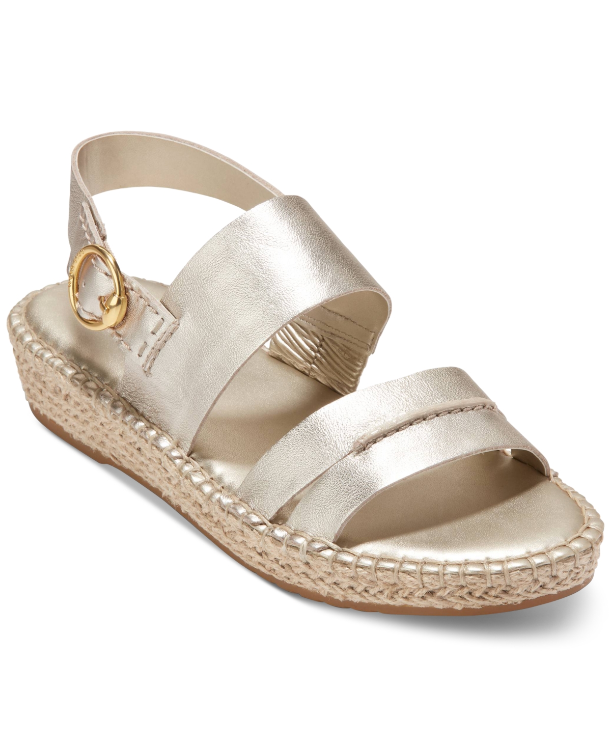 Shop Cole Haan Women's Cloudfeel Tilden Flat Sandals In Soft Gold Leather