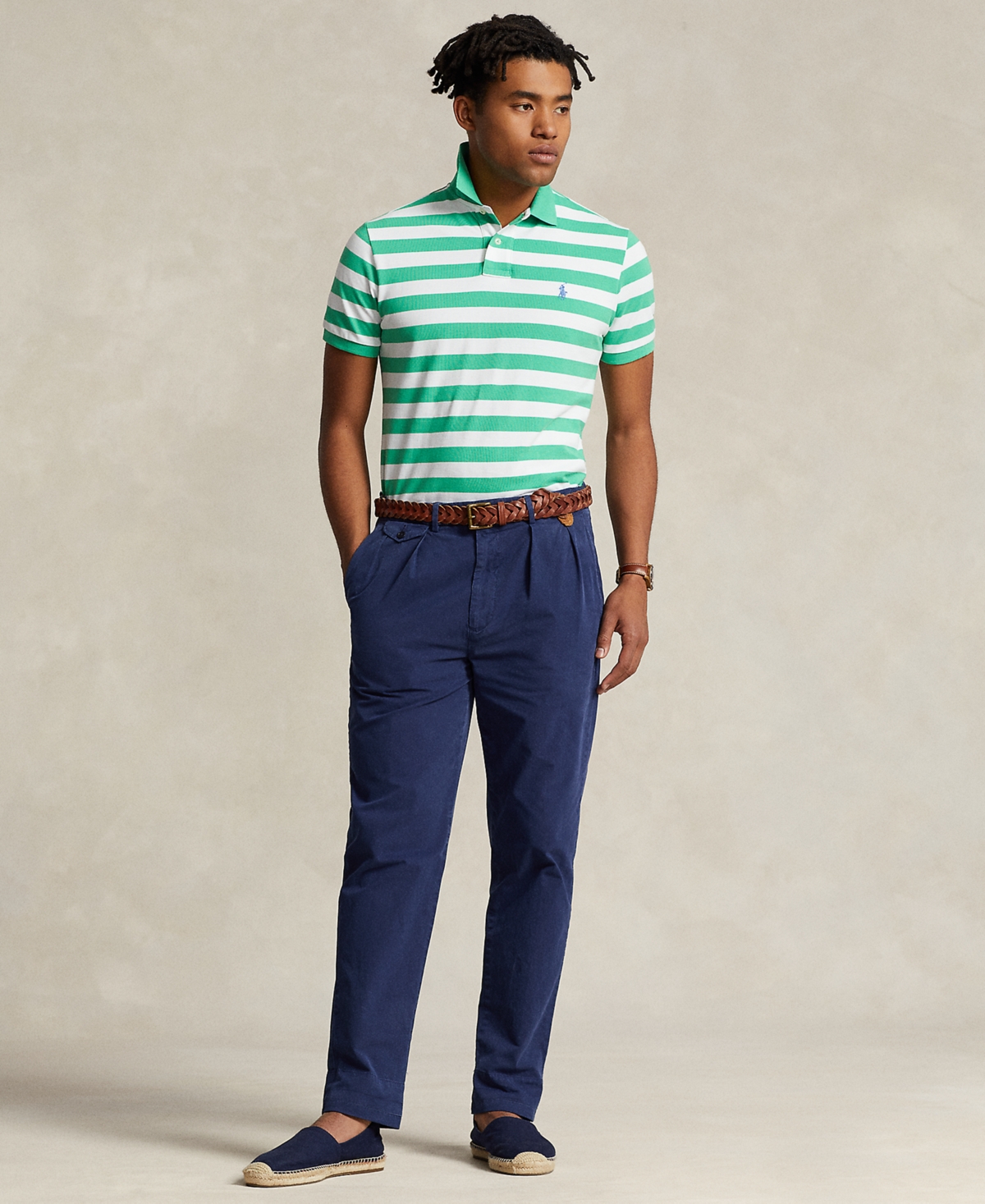 Polo Ralph Lauren Men's Classic-Fit Striped Mesh Polo Shirt -white