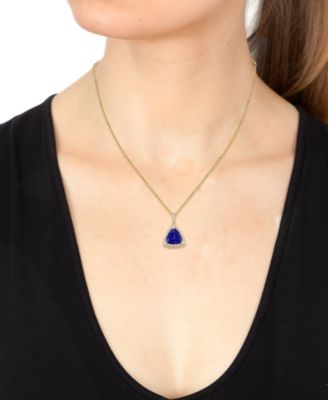 EFFY&reg; Tanzanite (1-1/2 ct. t.w.) & Diamond (1/5 ct. t.w.) Trillion Halo 18" Pendant Necklace in 14k Gold