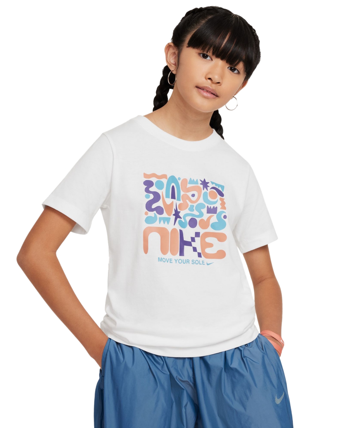 Shop Nike Big Kids Sportswear Printed Crewneck T-shirt In White