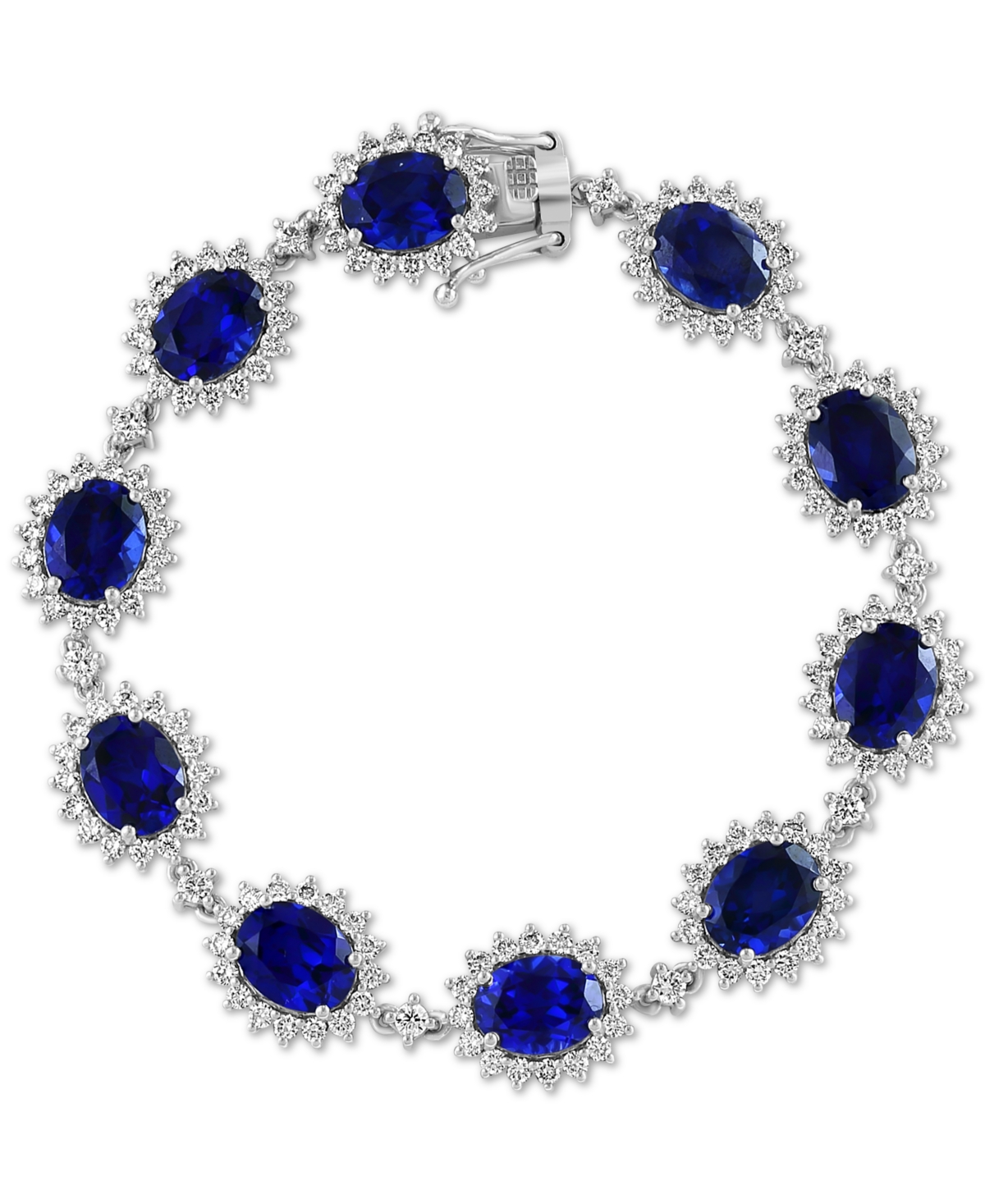 Effy Collection Effy Lab Grown Sapphire (19 Ct. T.w.) & Lab Grown Diamond (4-3/8 Ct. T.w.) Halo Link Bracelet In 14k In White Gold