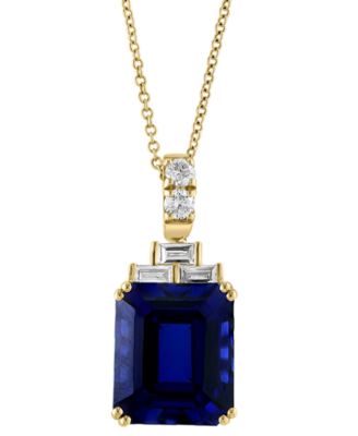 EFFY&reg; Lab Grown Sapphire (10 ct. t.w.) & Lab Grown Diamond (1/2 ct. t.w.) 18" Pendant Necklace in 14k Gold