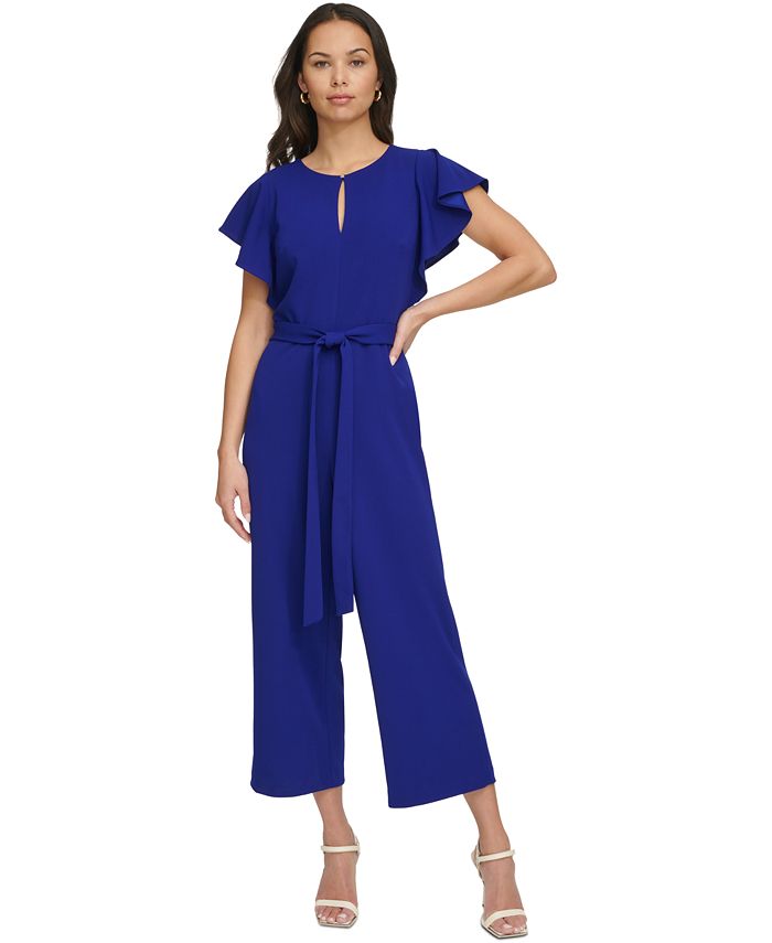 HYFVE Back Keyhole Round Neck Cap Sleeve Drawstring Jumpsuit