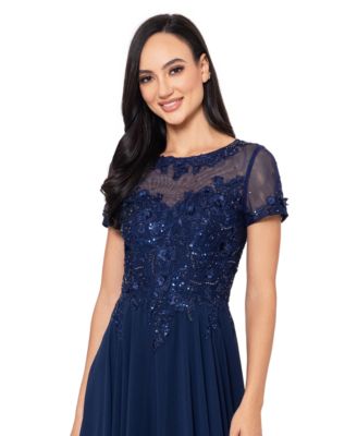 Women's Boat-Neck Sequin Mesh Gown 
