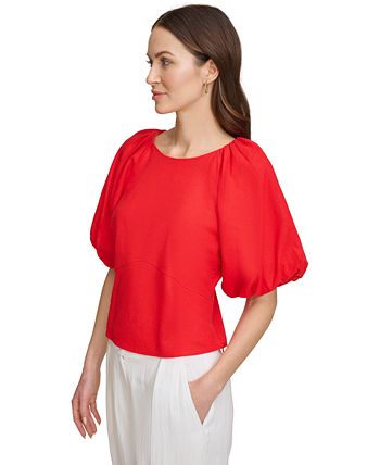 Plus Size Women’s Round Neck Short Puff Sleeve Casual Dress – Washed Collar, Bow & Pocket Detail, Lavender