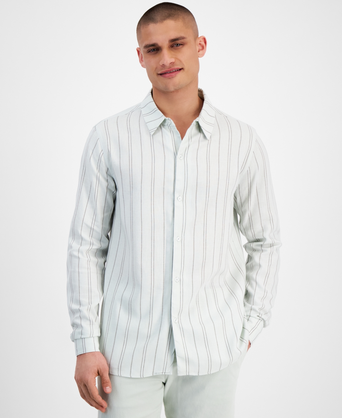 And Now This Men's Regular-fit Linen Shirt In Ice Flow Stripe