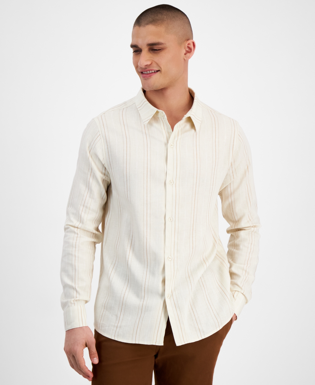 Men's Regular-Fit Linen Shirt - Ice Flow Stripe