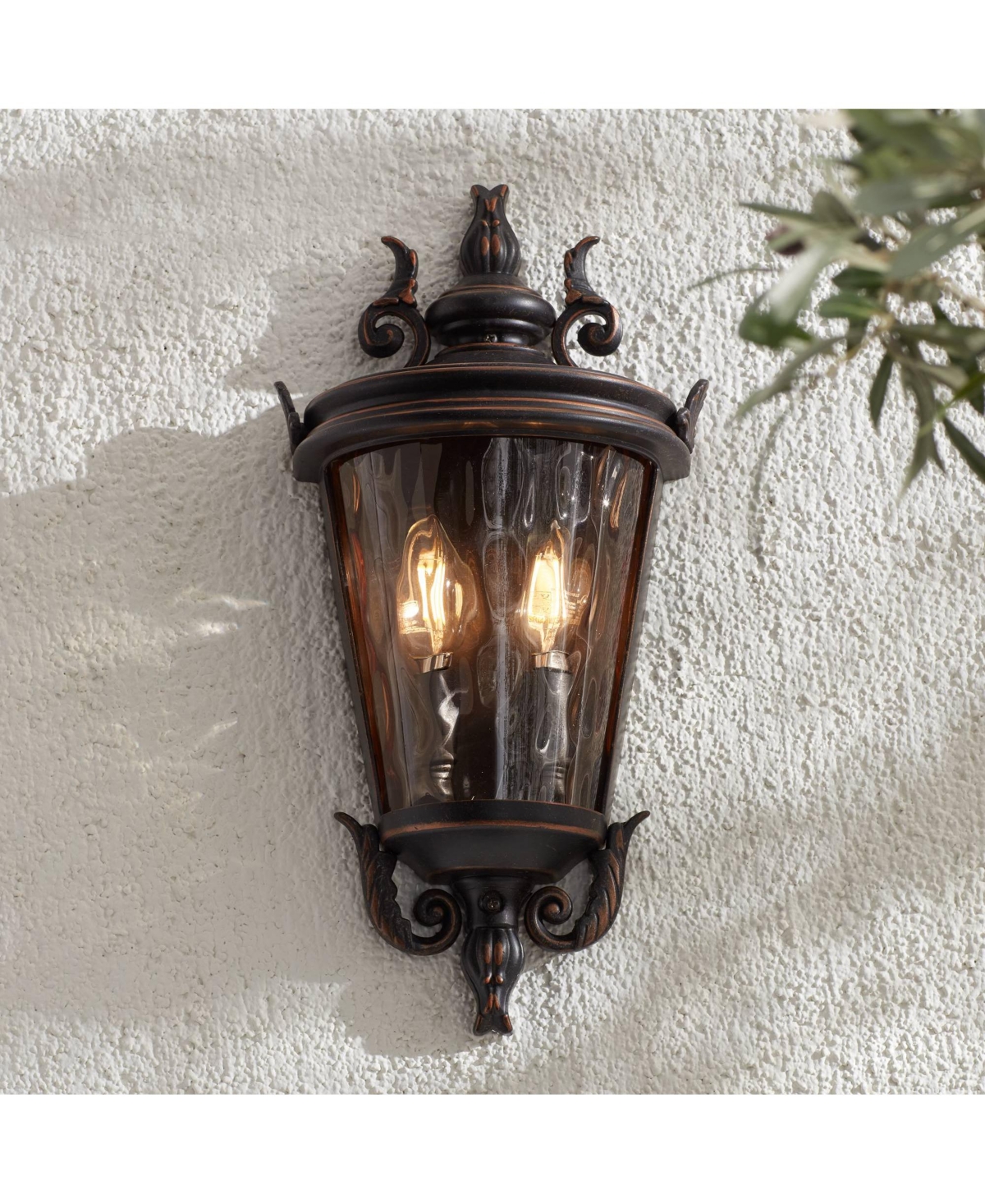 Casa Marseille Vintage-like Outdoor Wall Light Fixture Veranda Bronze 17" Champagne Hammered Glass for Exterior House Porch Patio Outside Deck Garage